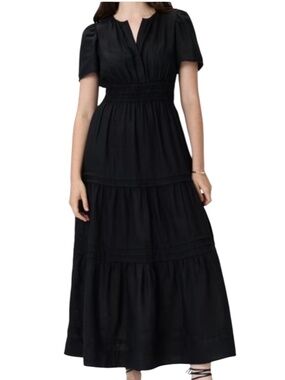 Quince NWT 100% Organic Cotton Black Poplin Tiered Maxi Dress Size Medium